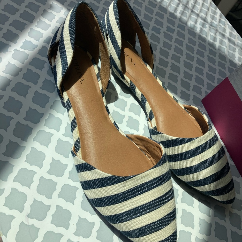 Merona Blue And White Stripe Pointed Flats D Orsay
